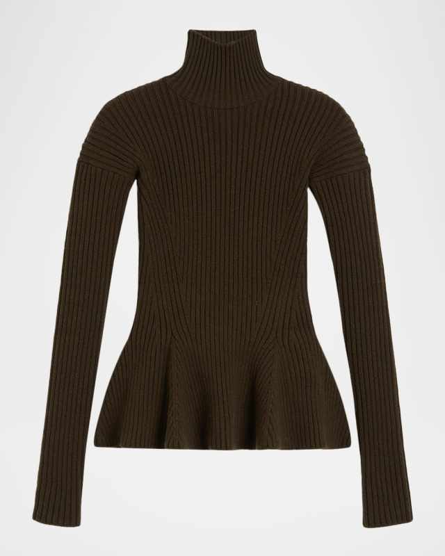 Ribbed Wool-Cashmere Peplum Sweater